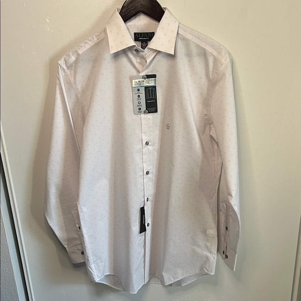 New Alfani Men's Dot Print AlfaTech Regular Fit Wrinkle Resistant Dress Shirt
